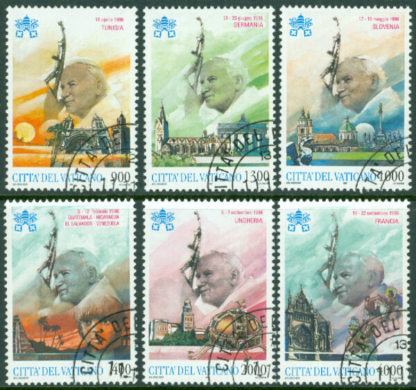 Vatikanen - M 1227-1232 Påven Johannes Paul II`s världsresa, 6 kpl stpl