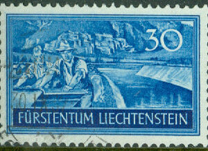 Liechtenstein – M  154 Nya Binnenkanalens mynning mot Rhen, 30 Rp stpl