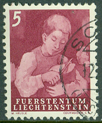 Liechtenstein – M  289 Lantliv, pojke skär bröd, 5 Rp stpl