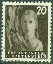 Liechtenstein – M  292 Lantliv, flicka med majskolvar, 20 Rp stpl