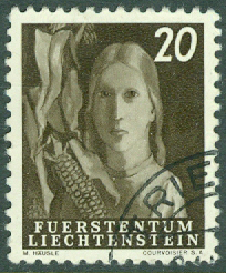 Liechtenstein – M  292 Lantliv, flicka med majskolvar, 20 Rp stpl