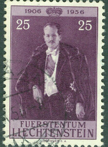 Liechtenstein – M  350 Furste Franz Josef II´s 50-årsdag, 25 Rp stpl