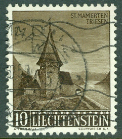 Liechtenstein – M  362 Jul 1957, St.-Mamertus-Kapellet, Triesen, 10 Rp stpl