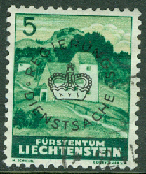 Liechtenstein – M Tj   20 Påtryck tjänstefrimärke, 5 Rp stpl