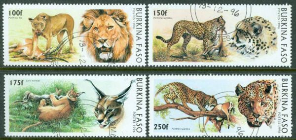 Burkina Faso - M 1437-1440 Stora inhemska kattdjur, 4 kpl stpl