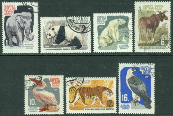 Sovjet - M 2914-2920 Moskva Zoo 100 år, 7 kpl stpl