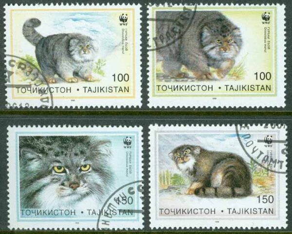 Tadzjikistan - M   94-97 Katter - Kattdjur - Pallaskatt - Naturskydd - WWF, 4 kpl stpl