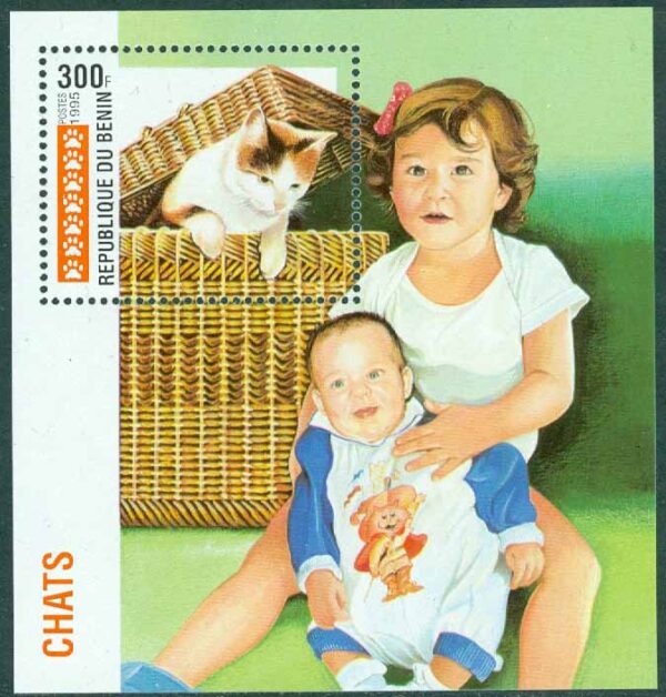 Benin - M BL  11 Barn och katt, block **