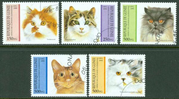 Guinea - M 1515-1519 Katter bla Red Tabby, 5 kpl stpl
