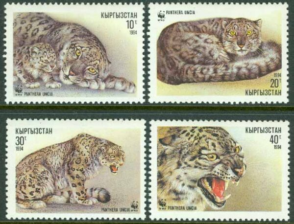 Kirgizistan - M   22-25 Kattdjur. Snöleopard, WWF, 4 kpl **