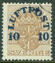 F 136 Luftpost 10 öre på 3 öre brun
