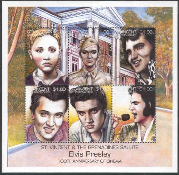 St. Vincent - M 3229-3334 Filmen 100 år, Elvis Presley, miniark **