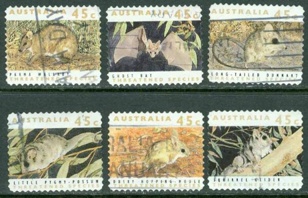 Australien - M 1279-1284 I Utrotningshotade djur, 6 kpl stpl