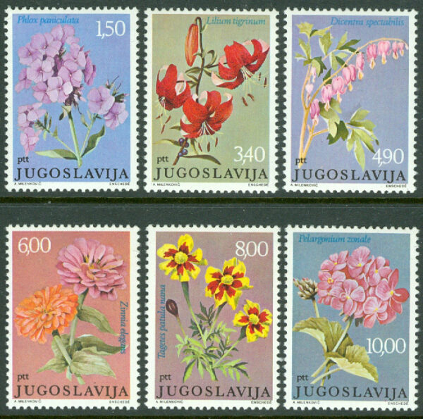 Jugoslavien - M 1676-1681 Trädgårdsblommor, 6 kpl **