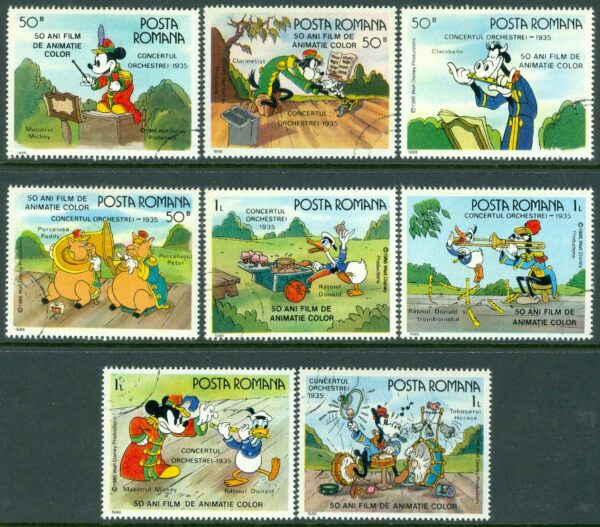 Rumänien - M 4243-4250 Tecknad film 50 år, Disneyfigurer, 8 ol stpl