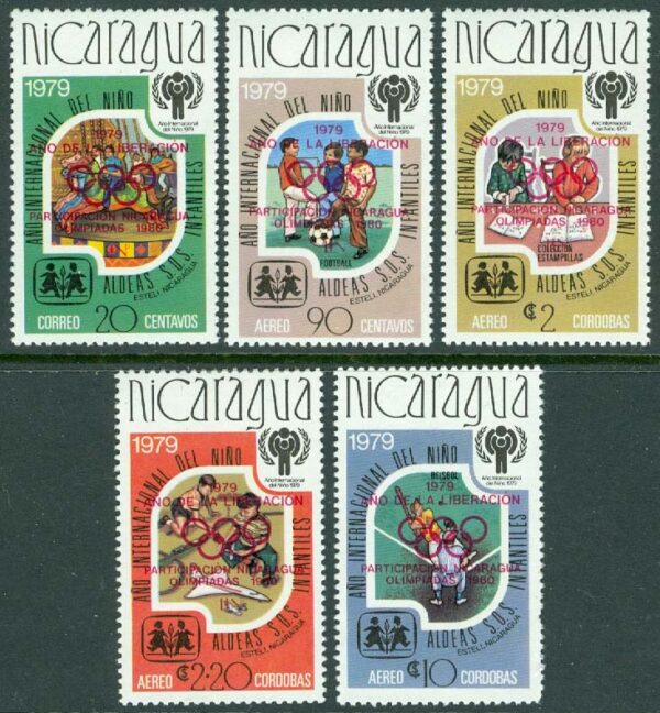 Nicaragua - M 2809-20084a OS i Moskva 1980. Befrielseåret. Sköldpaddor. 4 kpl **, ktt = NEDSATT PRIS!