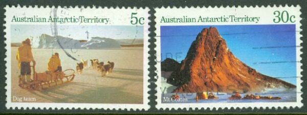 Australian Antarctic Ter. - M   63, 66 Landskap, bl.a. hundspann, 2 ol stpl
