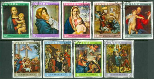 Panama - M 1147-1155 Påven Paul VI´s första besök i Sydamerika, konst, 9 kpl stpl