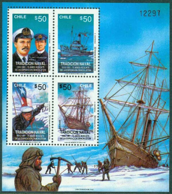 Chile - M BL 19 75-årsdagen av Schackleton-expeditionens räddning, block kpl **