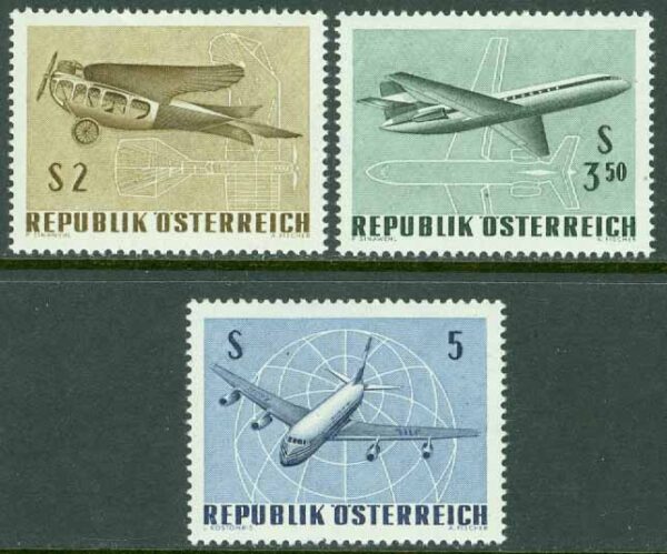 Österrike - M 1262-1264 Int. Flygpostutställning IFA 1968, 3 kpl **