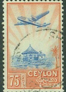 Ceylon – M  305 Flygplan över Library of Ancient Writings, Maligarda. 75 C stpl
