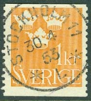 F  294 Tre kronor 1 kr. Prakt STOCKHOLM 11  30.4.53  (A/U)