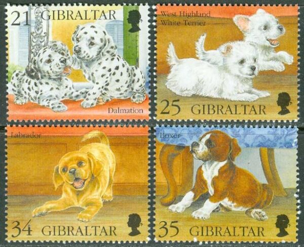 Gibraltar - M  750, 752-754 Hundar, valpar, 4 ol **