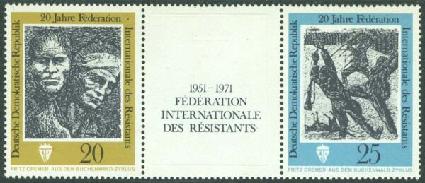 DDR - M 1680-1681 Int federationen av motståndskämpar 25 år, 3-strip kpl **