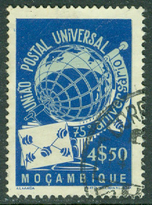 Mocambique – M  382 Världspostunionen UPU 75 år, 1 kpl stpl
