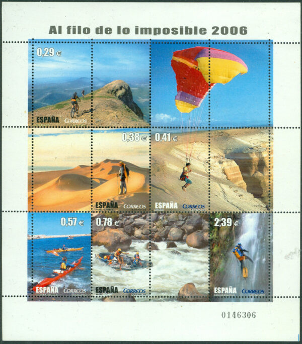 Spanien - M 4110-4115 TV-dokumentärserien "På gränsen till det omöjliga" II, miniark kpl  **