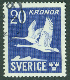 F  337C Flygande svanar 20 kr 4-sid tandning, stpl