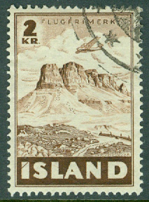 Island – F  278 Luftpost, flygplan över Thyrill, 2 kr stpl
