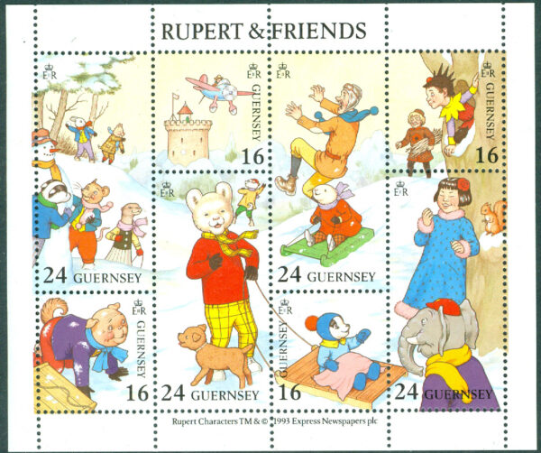 Guernsey - M  590-597 Komikserien "Rupert the bear", miniark kpl **