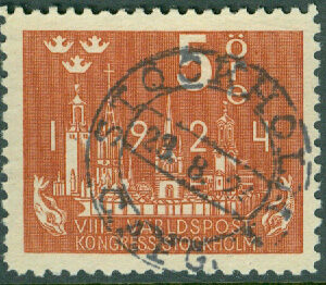 F  196 Världspostkongressen 5 öre stpl STOCKHOLM CST 23.8.24  (A/U)
