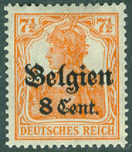 Belgien Landspost – M   13 Påtryck på Germania, Belgien 8 C *