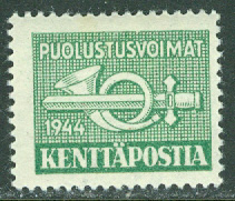 Finland – F F 5 Fältpostmärken, posthorn med svärd. Litet format *