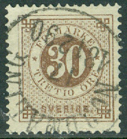 F   47 Ringtyp ph 30 öre. Omvänd stpl NORDMALING 17.12 1890  (AC/Å)