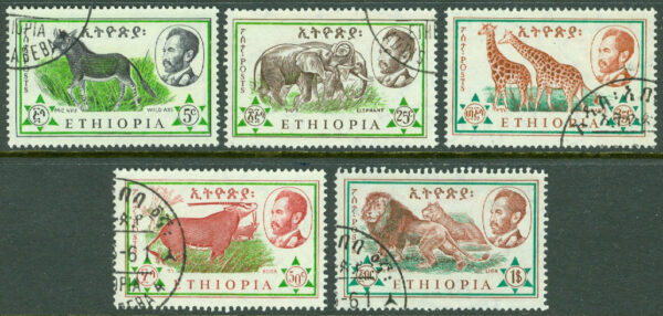 Etiopien - M 408, 410-413 Däggdjur och Haile Selassie, 5 ol stpl