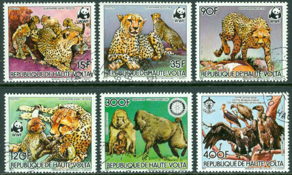 Övre Volta - M  957-962 Djur - WWF - Rotary - Scouting, 6 kpl stpl