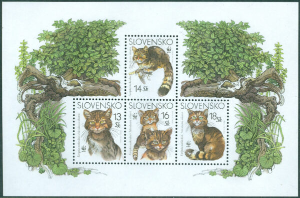 Slovakien - M  458-461 (BL 22) Europeiska vildkatter, WWF, block kpl **