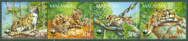 Malaysia - M  557-560 WWF Världsvitt naturskydd. Grumlade leoparder, 4-strip kpl **