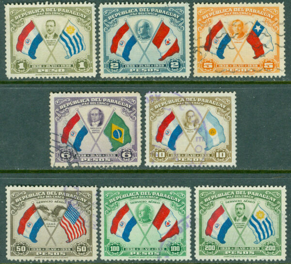 Paraguay - M  472-473, 475-477, 483-485 Fredsavtalet med Bolivia 1 år, 8 ol stpl