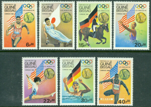 Guinea-Bissau - M  818-823 Medaljörer OS i Los Angeles 1984, bl.a. E Moses, 7 kpl **