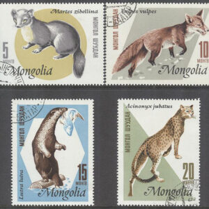 Mongoliet – M  410-413 Pälsdjur, utter, sobel, räv, gepard, 4 ol stpl