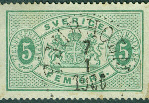 F Tj 14. Stora tjänste 5 öre. BJURHOLM 7.1 1906  (AC/Å)