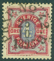 F   64 Tvåfärgad siffertyp 4 öre. PKXP No 42 B  25.10 1895