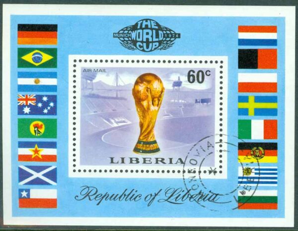 Liberia - M  929 (BL 72 A) VM i fotboll i Tyskland 1974, block stpl
