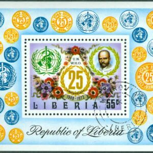 Liberia – M  888 (BL 67) FN – WHO 25 år, berömda personer, Paul Ehrlich, block stpl