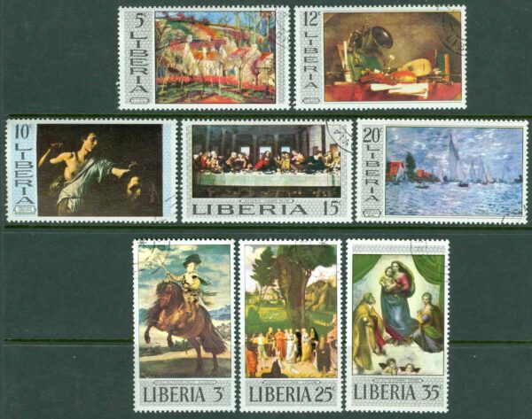 Liberia - M  715-722 Målningar, 8 kpl stpl