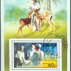 Liberia – M  966 (BL 77 A) Albert Schweizers födelse 100 år, block stpl